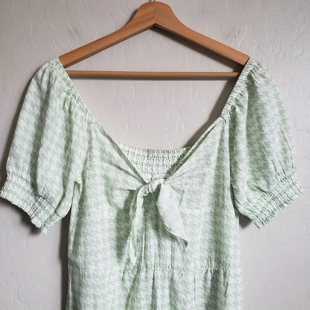 Roxy Summertime Feeling Smocked Midi Dress Houndstooth Green/White Sz Small NEW - Picture 3 of 12